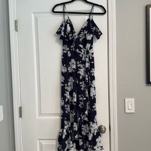 Aqua XS navy floral sleeveless midi dress